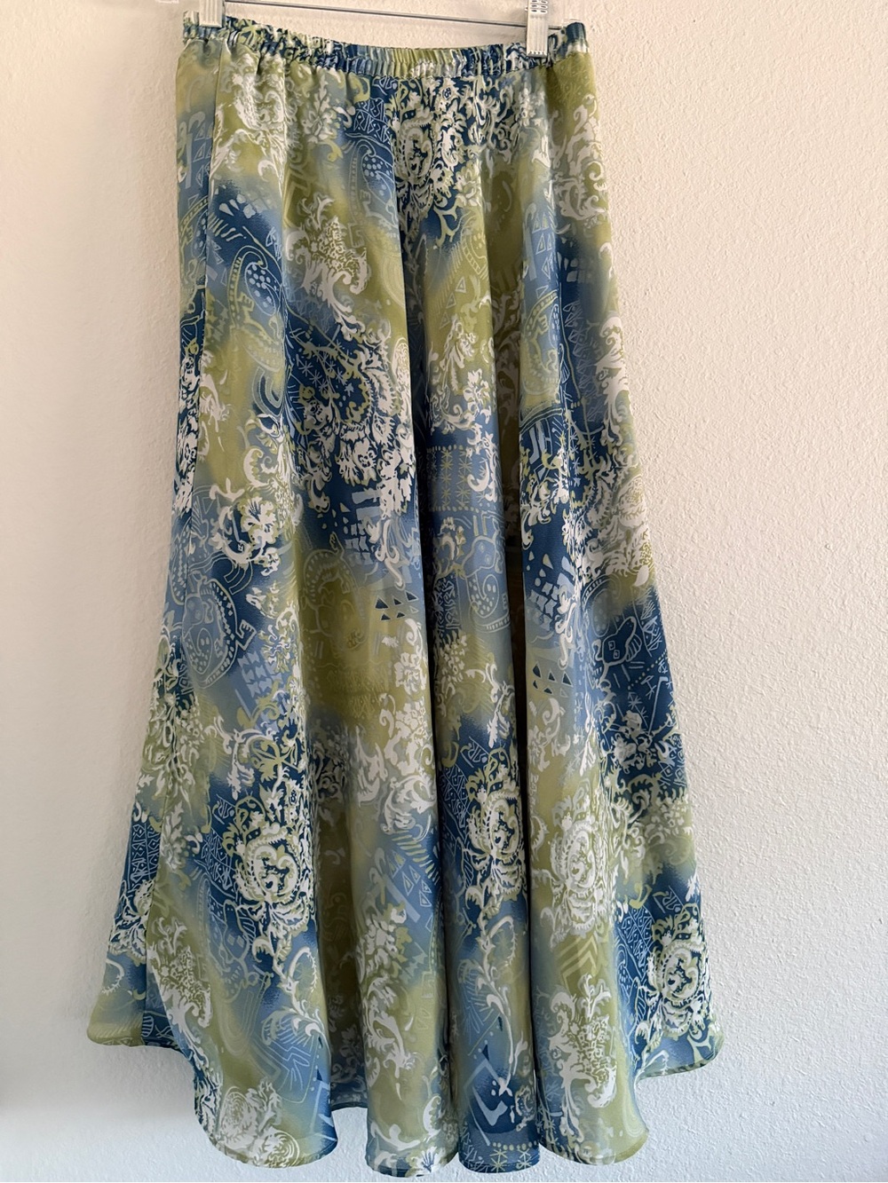 Blue Green Paisley Print Maxi Skirt A Line Y2K